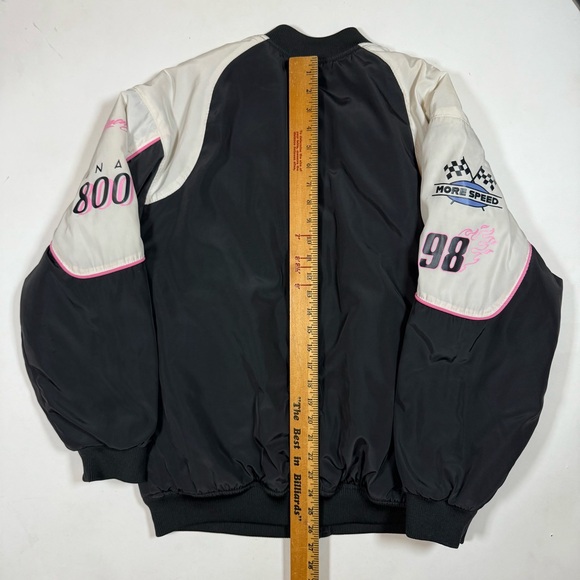 H&M Racing Thrill Seeker Black and Pink Oversized Bomber Jacket sz Small - Picture 8 of 9